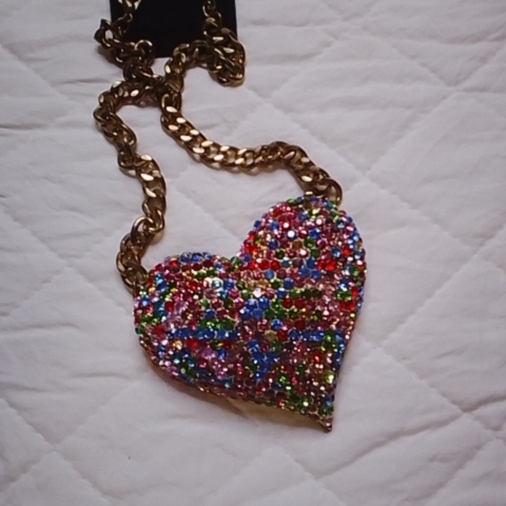 Large Rhinestone Bling Heart Pendant Necklace
